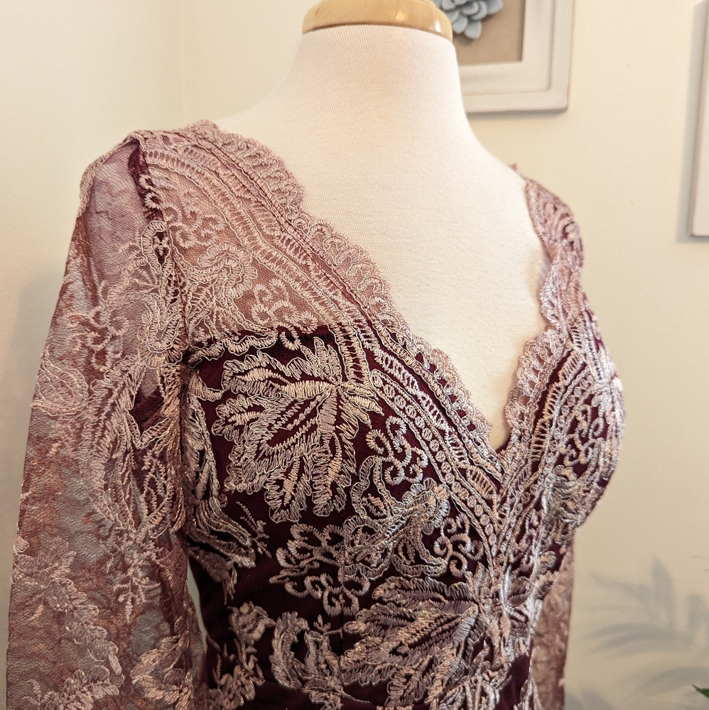 Soieblu Burgundy Lace Long Sleeve Dress - Picture 3 of 12